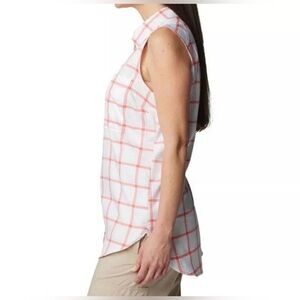 Columbia Women's Pink and White Plaid Sleeveless Blouse